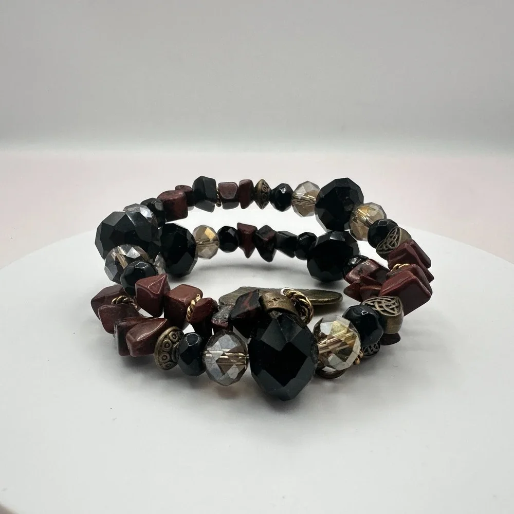 Vintage Y2K Heart of Gold & Love Charm Beaded Wrap Bracelet Women's Jewelry 90s